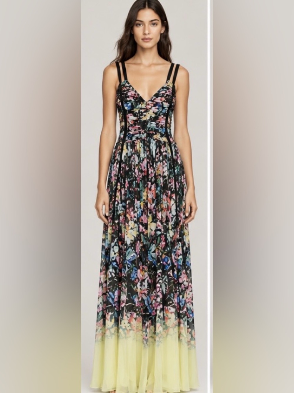 3.1 Phillip Lim NWT Flowerworks Chiffon Degrade Ruched Dress Size 0 Black/Multi